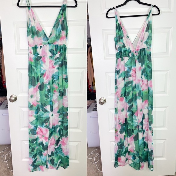 New Zara Floral Print Deep V-neck Flowy Wide Leg Jumpsuit - Picture 5 of 13